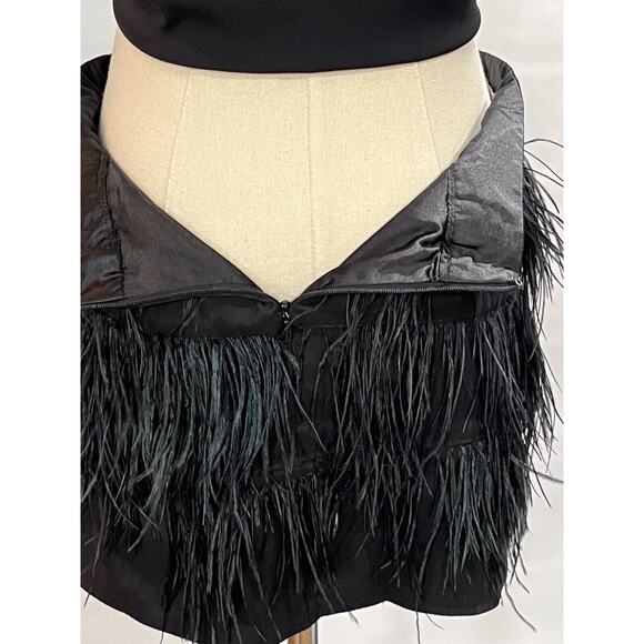 Milly Designer Black Silk Chemise Ostrich Feather Tiered Mini Skirt Women Size 2 - Picture 5 of 9